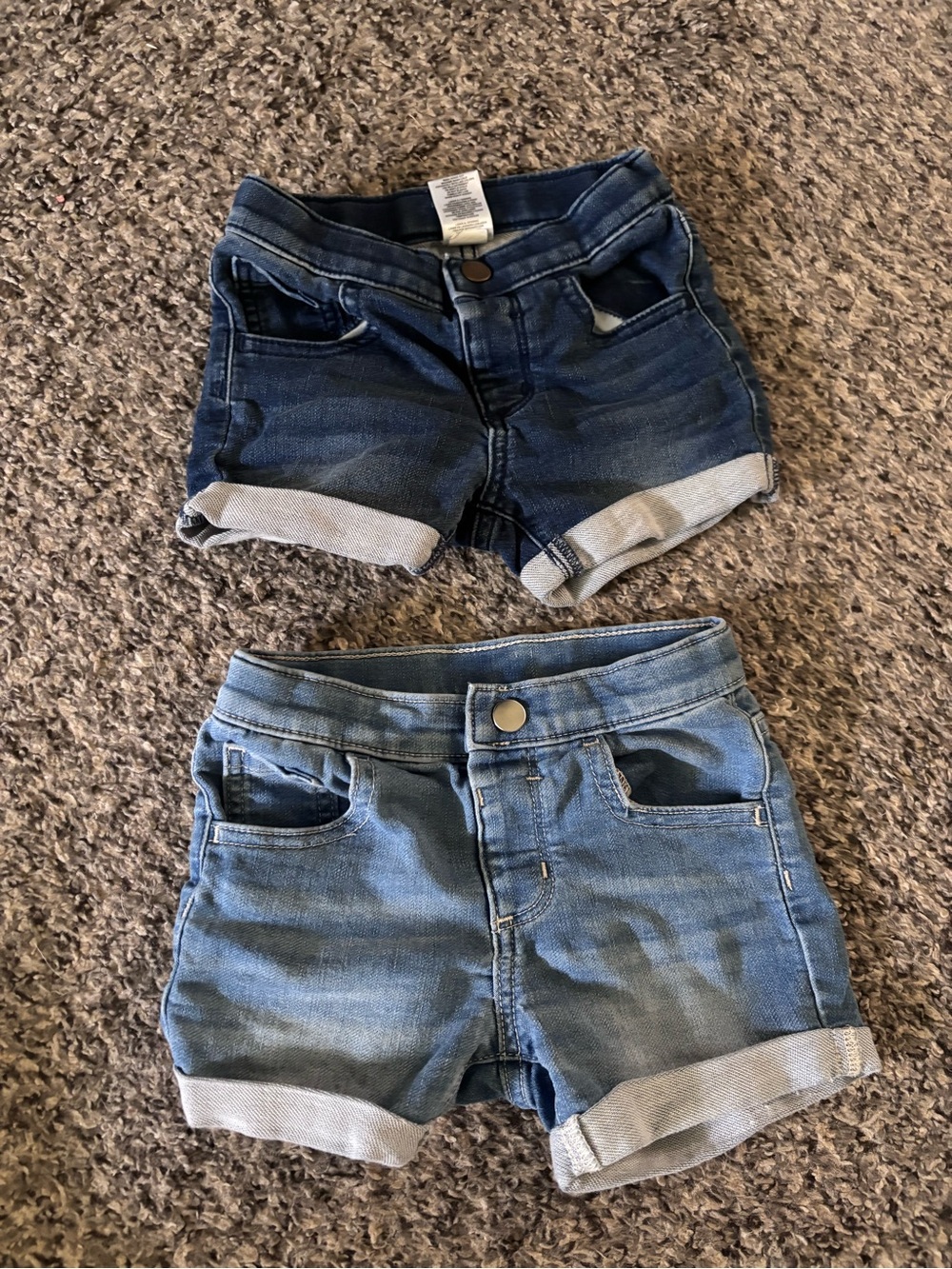 Ruffle Butts Denim Roll-Cuff Shorts - Dark Blue & Light Blue
